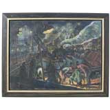 "Shipyard" WPA Oil Painting by Harry Zee Hoffman