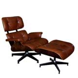 Raro esemplare originale di Eames 670 e 671 in legno di palissandro e pelle di Siena bruciata