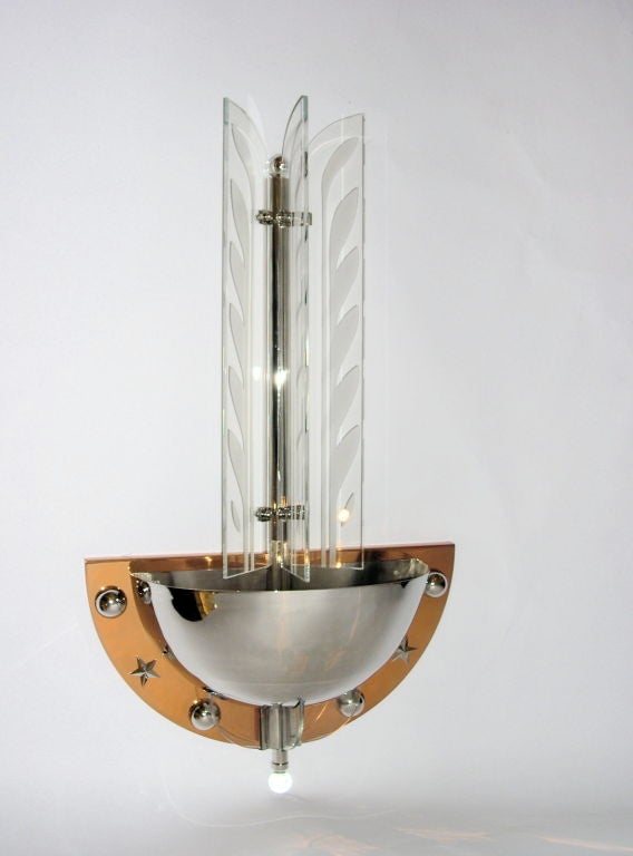 American Fantastic Pair of Large Art Deco Sconces w/ Illuminating Glass For Sale