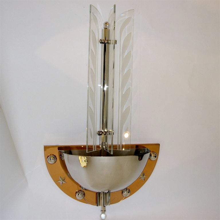Fantastic Pair of Large Art Deco Sconces w/ Illuminating Glass In Excellent Condition For Sale In Los Angeles, CA