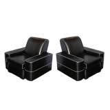 Pair of Streamline Art Deco Club Chairs in Pewter Leather