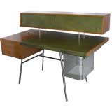 Rare Sage Green Leather Home Office Desk by George Nelson