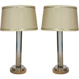 Pair of Moderne Art Deco Nickel 
Glass Lamps by Elsie De Wolfe