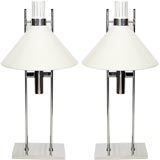 Pair of Tall Enameled and Chrome Table Lamps by Robert Sonneman