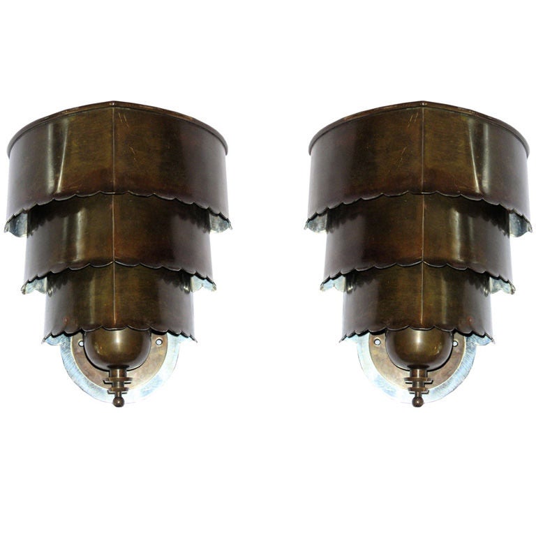 Custom Pair of Original Streamline Art Deco Bronze Wall Sconces