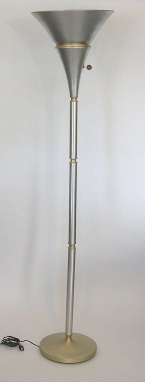 Rare Pair of Aluminum and Brass Torchiere Lamps by Russel Wright In Excellent Condition For Sale In Los Angeles, CA