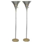 Vintage Rare Pair of Aluminum and Brass Torchiere Lamps by Russel Wright