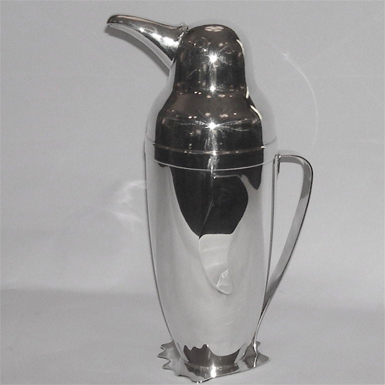 20th Century Original Art Deco Silver Plate Penguin Cocktail Shaker by Napier