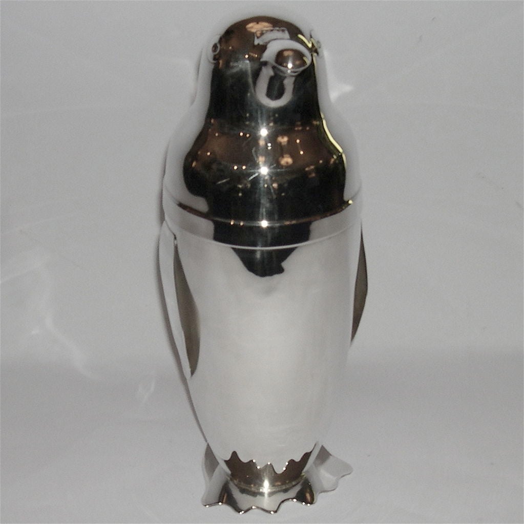 American Original Art Deco Silver Plate Penguin Cocktail Shaker by Napier
