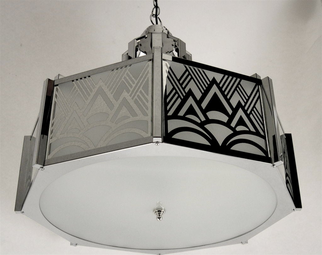 American Fantastic Art Deco Revival Six Sided Chandelier