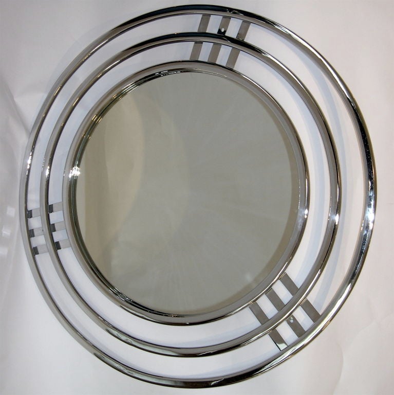 Rare Streamline Moderne Large Chrome Framed Wall Mirror by Weber