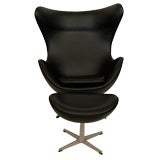 Fantastic Egg Chair w/ Ottoman in Black Leather by Arne Jacobsen