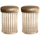 Amazing Pair of Art Deco Lucite and Champagne Leather Stools