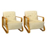 Original Pair of Alvar Aalto Chairs in Birch and Hair On Hide