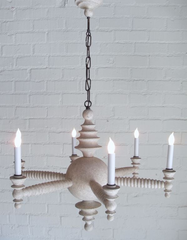 Contemporary Paul Marra Shaded Spool Chandelier in Driftwood For Sale