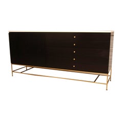 Paul McCobb ebonized sideboard with original milk glass top