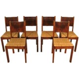 A Set of Six French, 1950's Walnut Dining Chairs