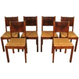 A Set of Six French, 1950
s Walnut Dining Chairs