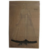 A 1920's  Painted   Textile Depicting a Woman in Mourning
