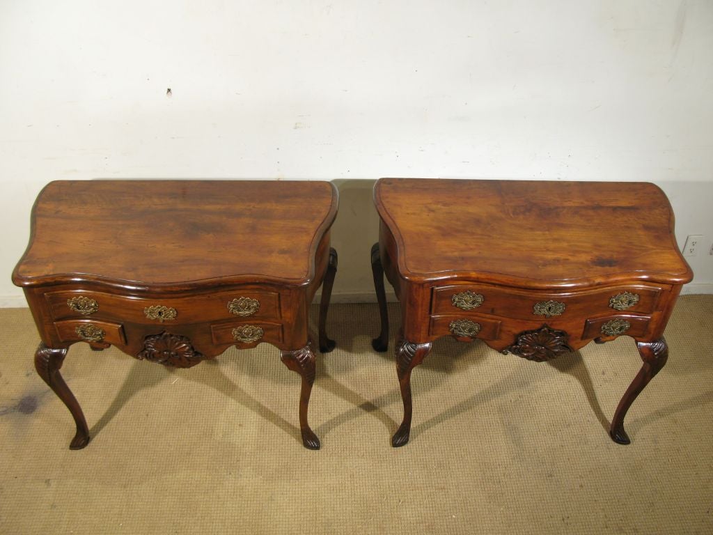 Pair of Early 20th C. Walnut Spanish Serpentine Commodes