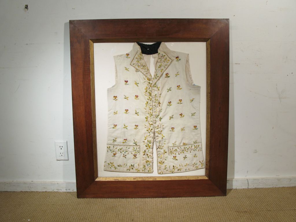 Silk Pair of Framed Waistcoats For Sale