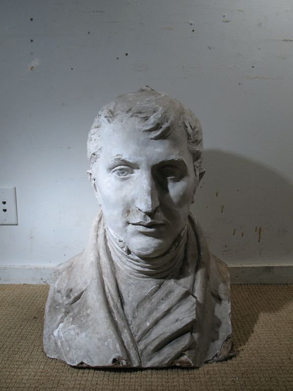 A Plaster Bust of A Gentleman of the Napoleonic Era in a Jacket and <br />
Cravat. French, Late 19th Early 20th Century