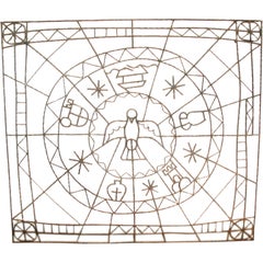 A Unique Wrought Iron Screen With Naive Symbols