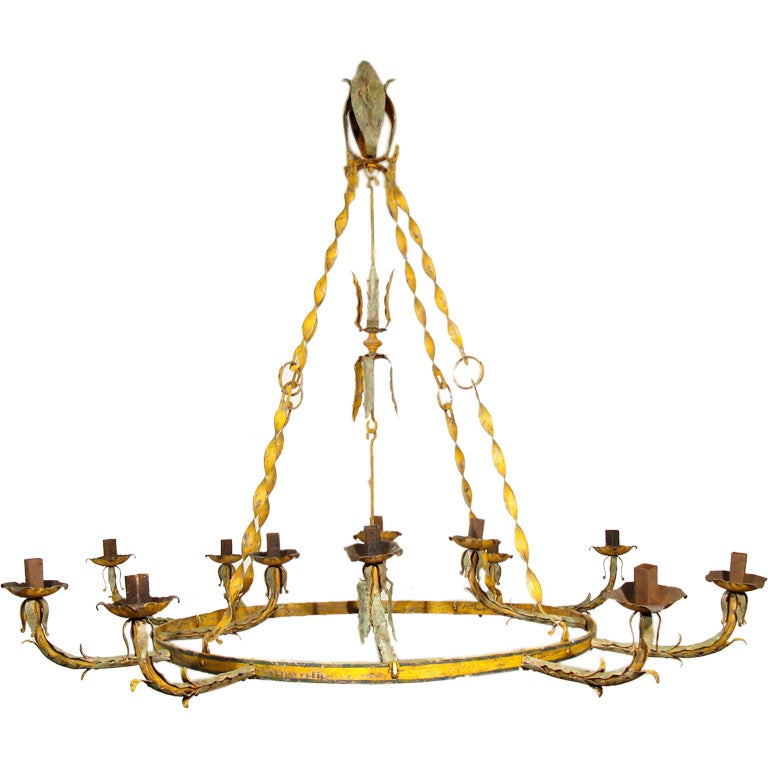 A Large Scale Italian Wrought Iron Painted Chandelier