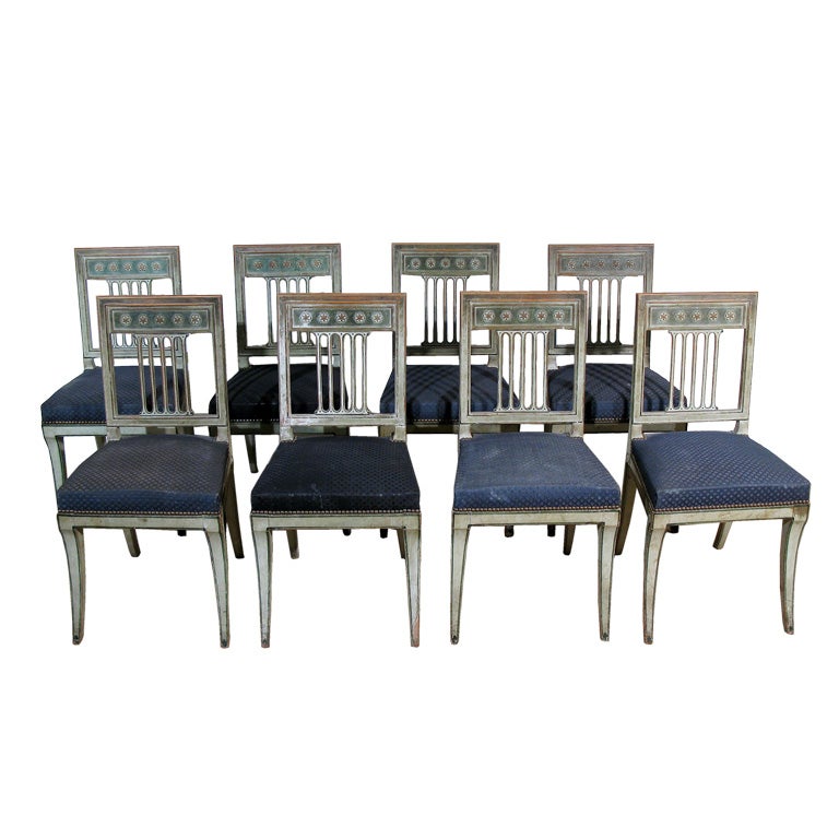 A Set of 8 French, Painted Louis XVI /Jacob Style Dining Chairs