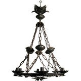 An Unusual  Six Light Wrought Iron Chandelier