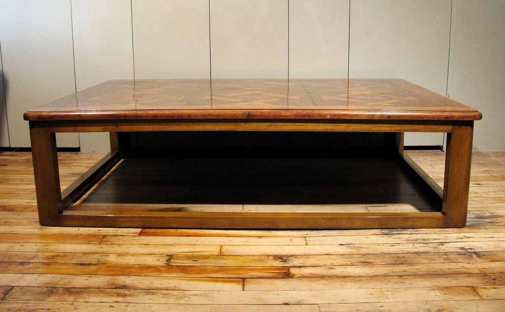 A Handsome Coffee Table Made From Early 20th Century Parquet in Satinwood,Walnut, Oak, Purplewood and South American Rosewood, on A Contemporary Base. French