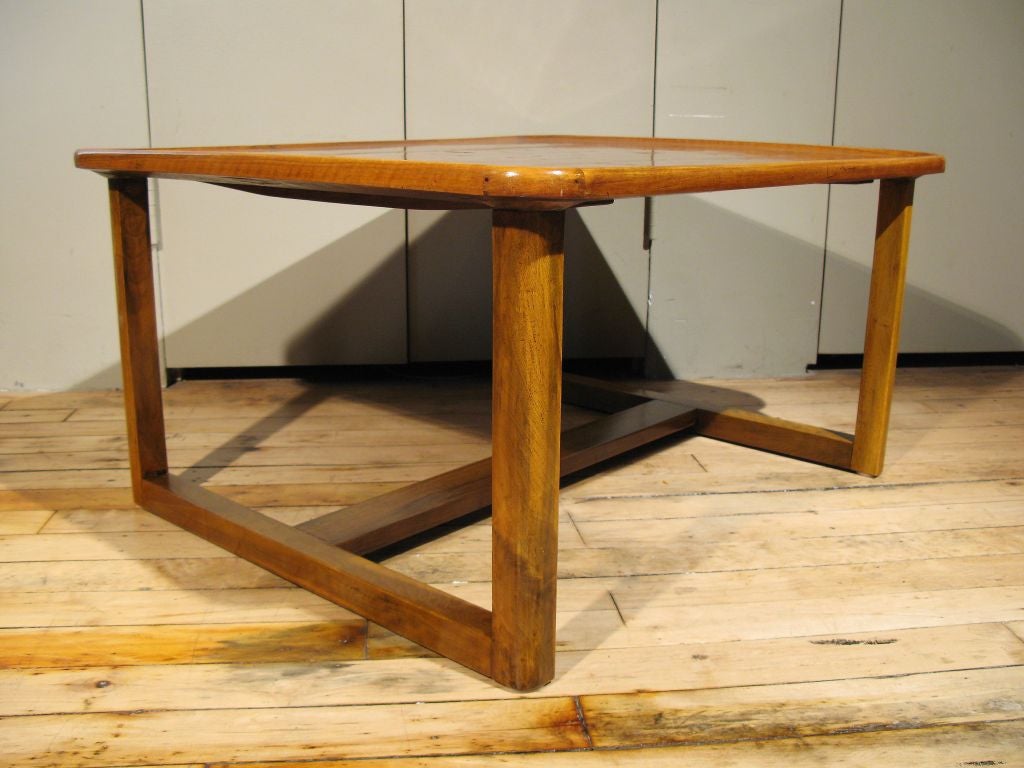 20th Century A Swiss Parquetry Walnut Checkerboard Coffee Table on a New Base For Sale