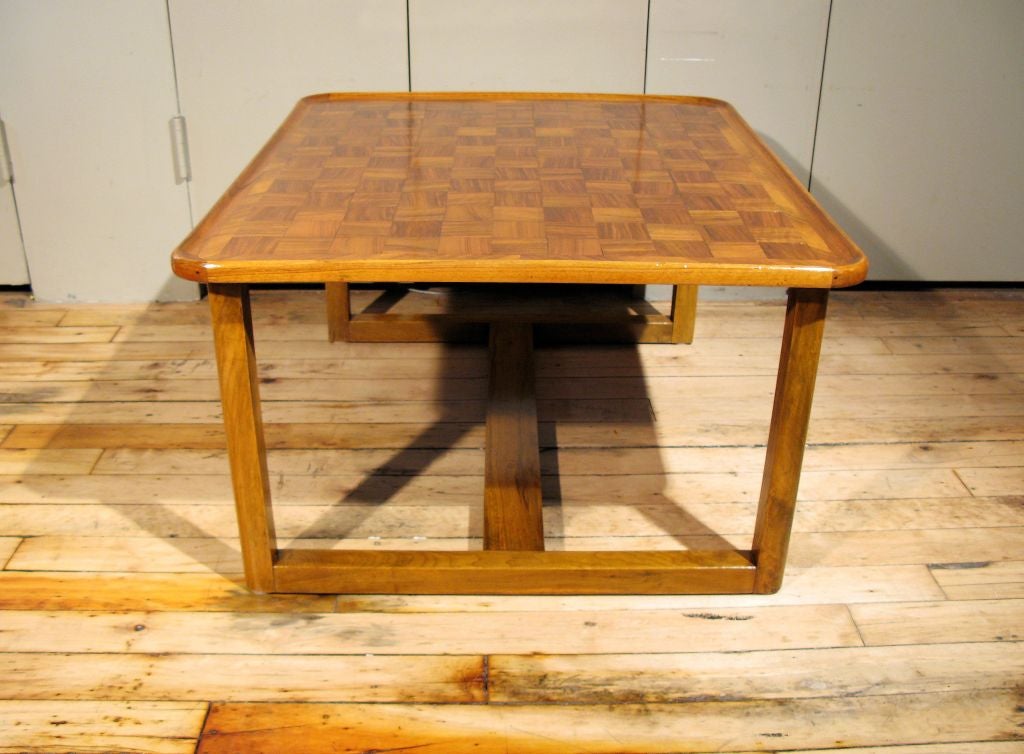 A Swiss Parquetry Walnut Checkerboard Coffee Table on a New Base For Sale 1