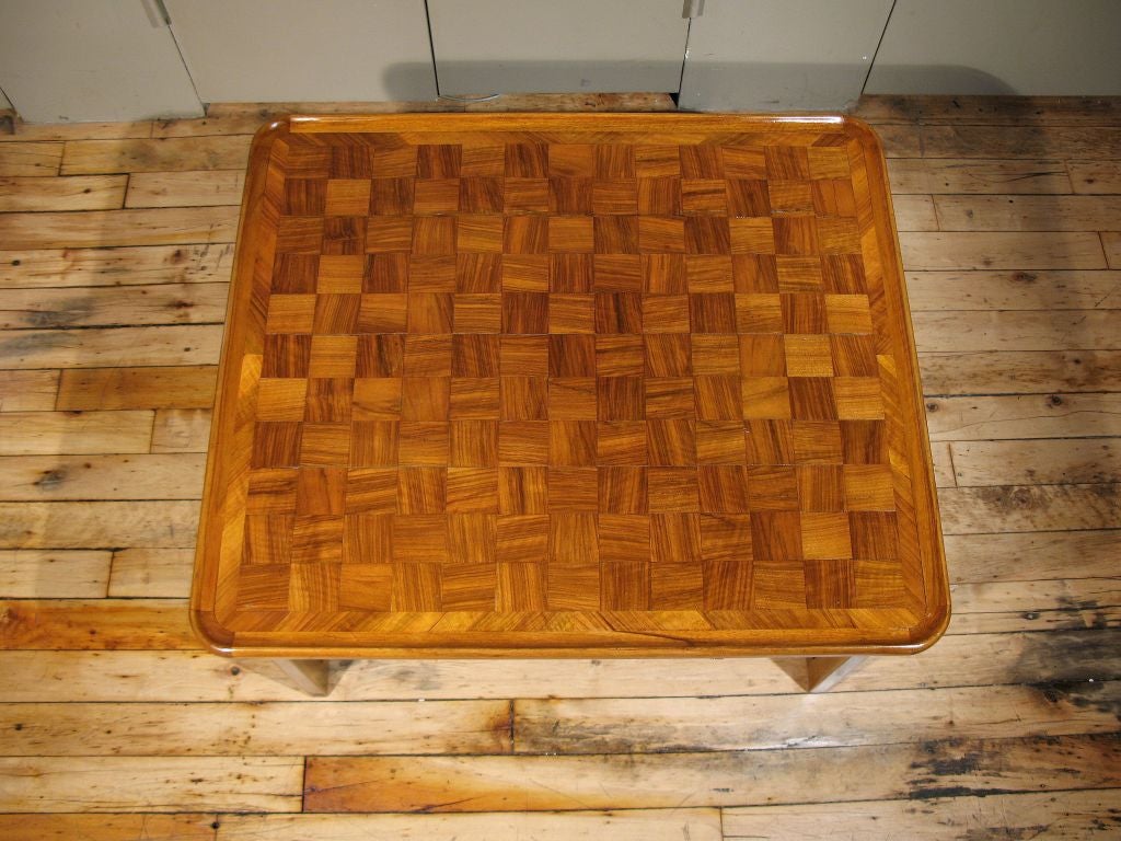 A Swiss Parquetry Walnut Checkerboard Coffee Table on a New Base For Sale 2