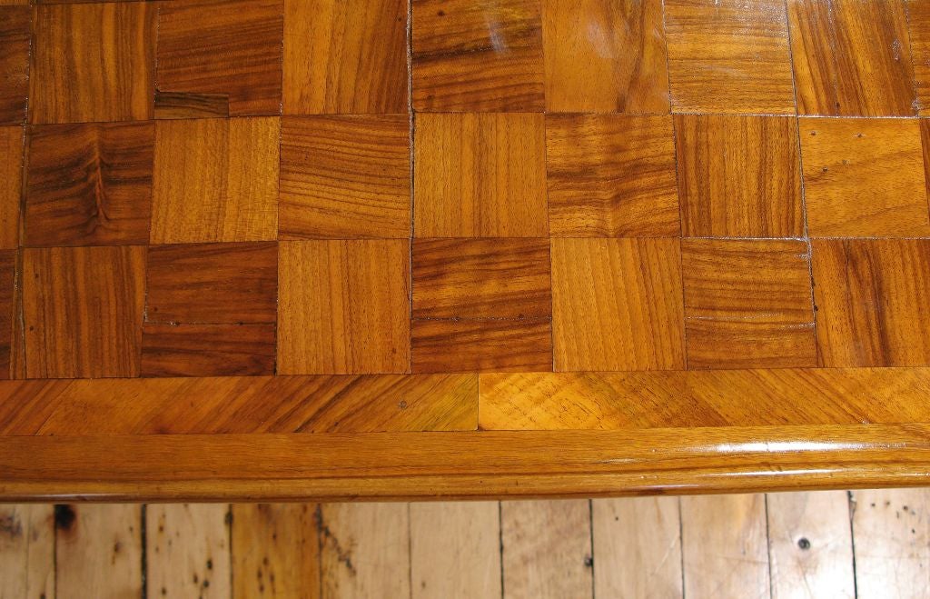 A Swiss Parquetry Walnut Checkerboard Coffee Table on a New Base For Sale 4