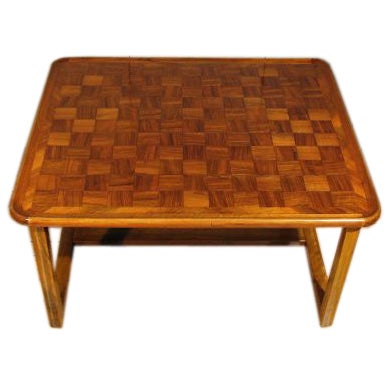 A Swiss Parquetry Walnut Checkerboard Coffee Table on a New Base For Sale