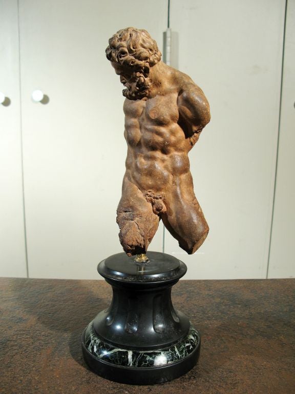 A French Terre Cuite Sculpture of a Male Nude after Michelangelo