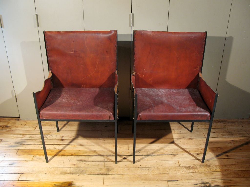 Pair of Leather Fauteuils in the manner of Jean-Michel Frank