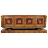 A French 40's Cerused Oak Credenza With Leather Panel Doors