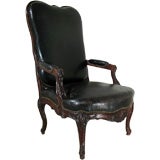 A Large Pierre Lottier Tall Backed Black Leather Fauteuil