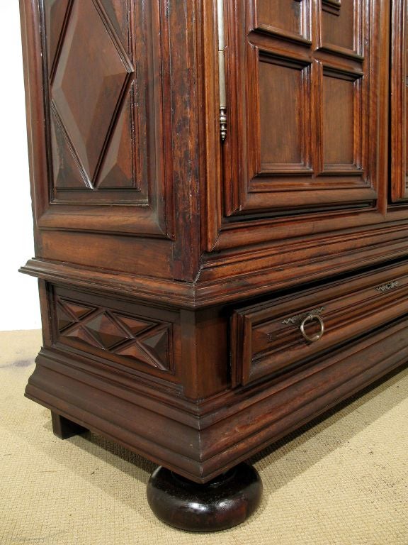 A Large 17th C  French Louis XIII Walnut Armoire 3