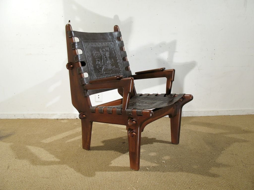 A Pair of '60's Leather and Walnut Sling Chairs