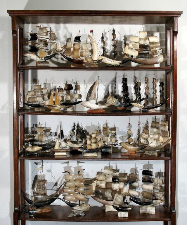 A Unique Collection of 25  Italian Horn Sailing Ships, Commemorating Races Off the Li gurian Coast,  Made for the Tourist Trade in the 1960's