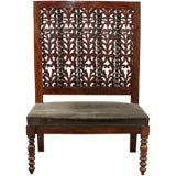 A 19th C Italian Walnut Turned, Carved Upholstered Hall Bench