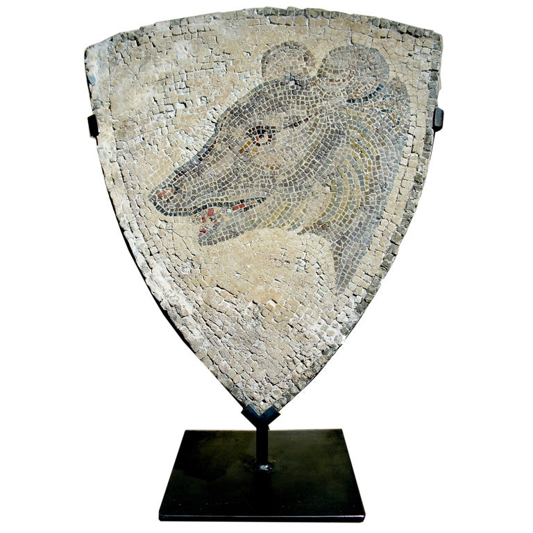 A Roman Mosaic of the Head of a Bear, On an Iron Stand For Sale