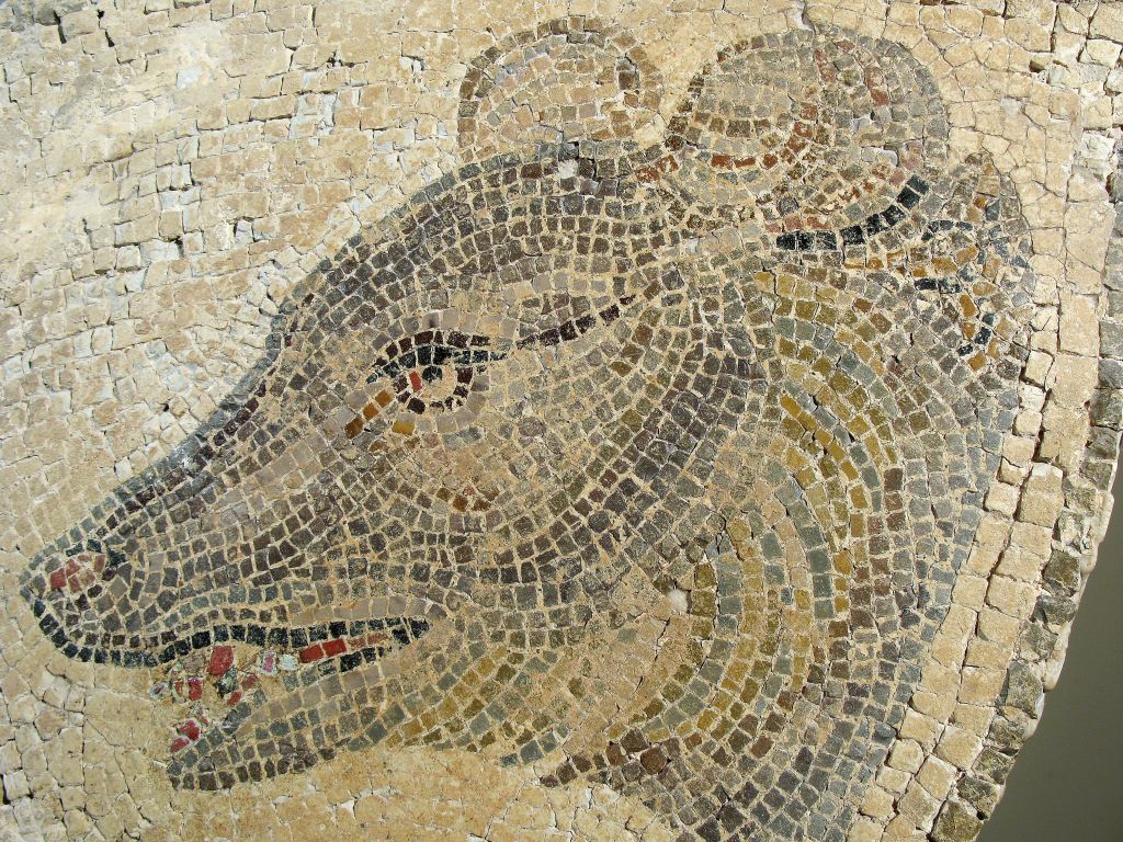 A  Fragment of a Roman Mosaic, Depicting the Head of a Bear, on an Iron Stand. 2-3rd Century AD.