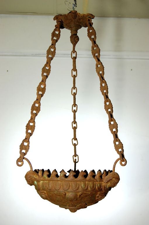 An Italian 19th C Cast Iron Pendant Light