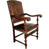 A 19th C Italian, Baroque, Leather Fauteuil
