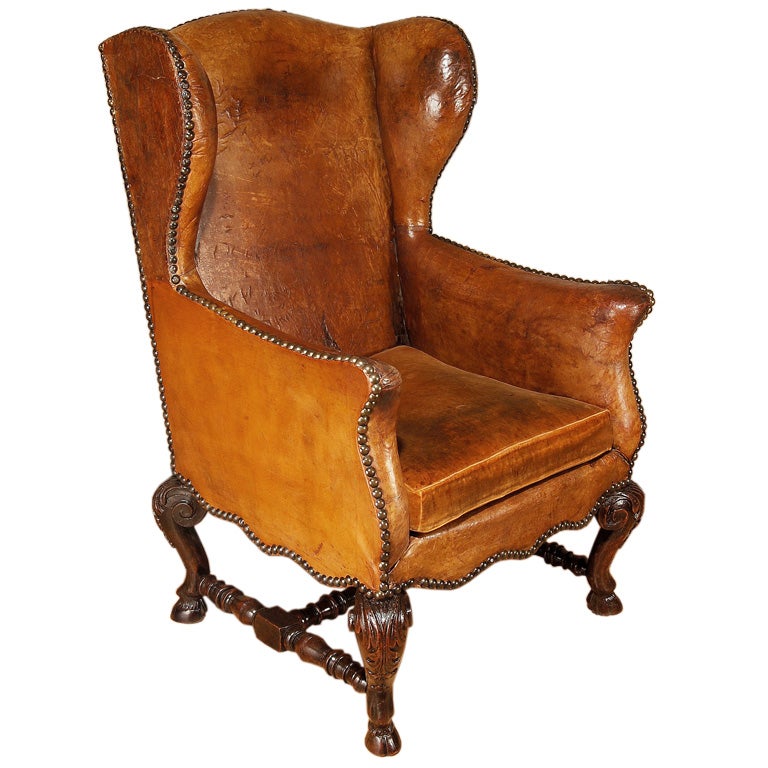 A Large Regency Leather Armchair With Nailheads For Sale