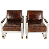A Pair of Modernist  Chrome & Leather Fauteuils